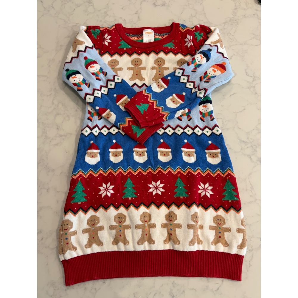 Gymboree Girls Size 6 Christmas Fair Isle Sweater Dress Santa Gingerbread Red